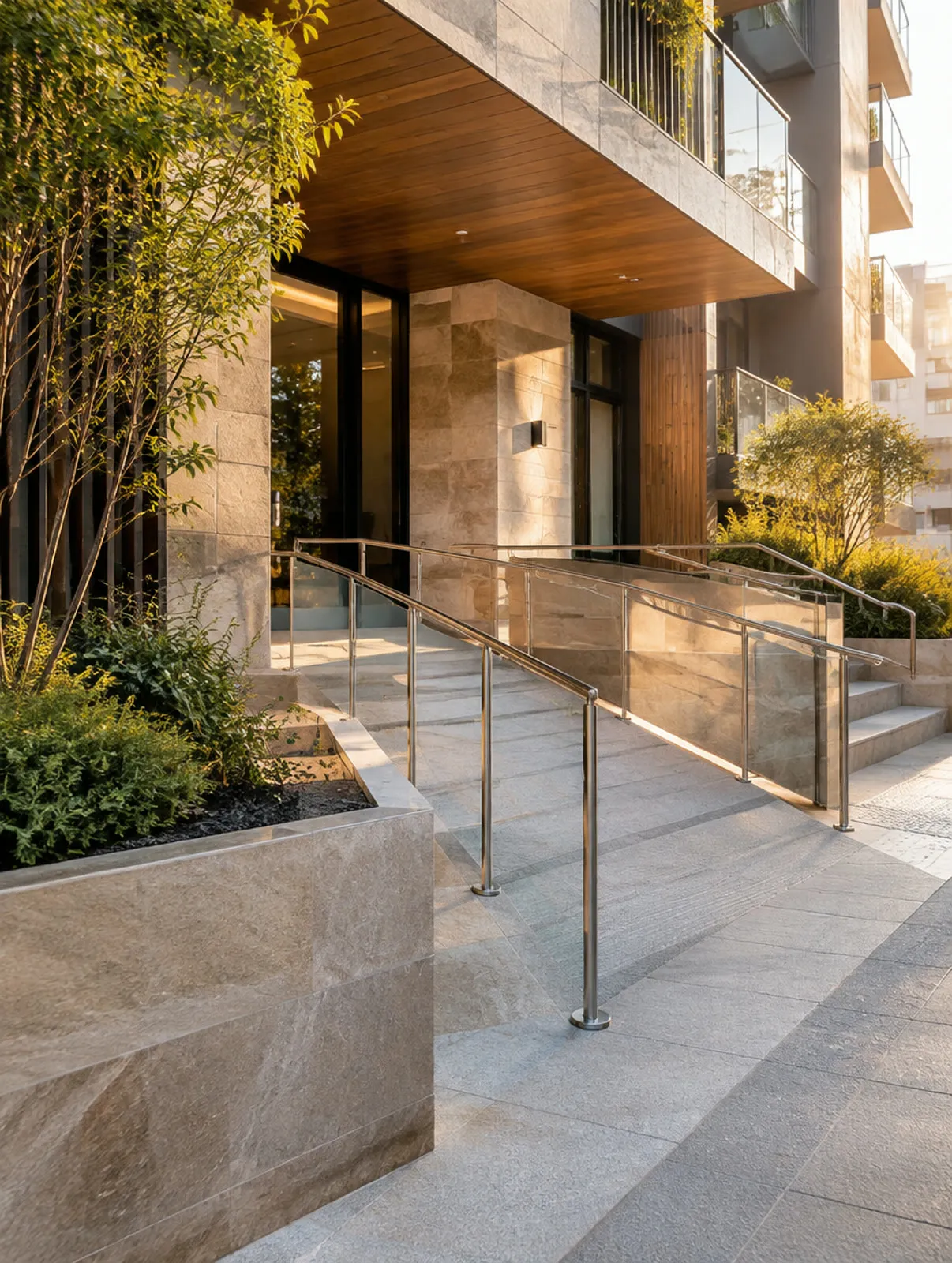 Rampa de accesibilidad en un edificio residencial