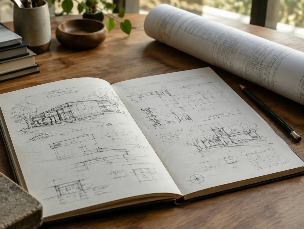 Documentación técnica: cuaderno de bocetos y planos — imagen conceptual